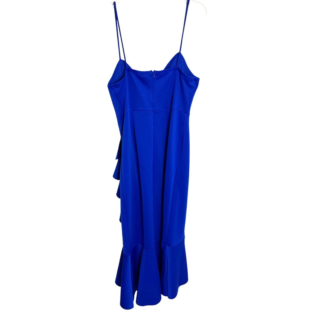 Alexa B Nites Neon Royal Blue Ruffle Midi Dress Rhinestone Detail Size 12